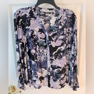 SIMPLY VERA LS blouse flower purple flowery top sz L ruffle sleeve at wrist